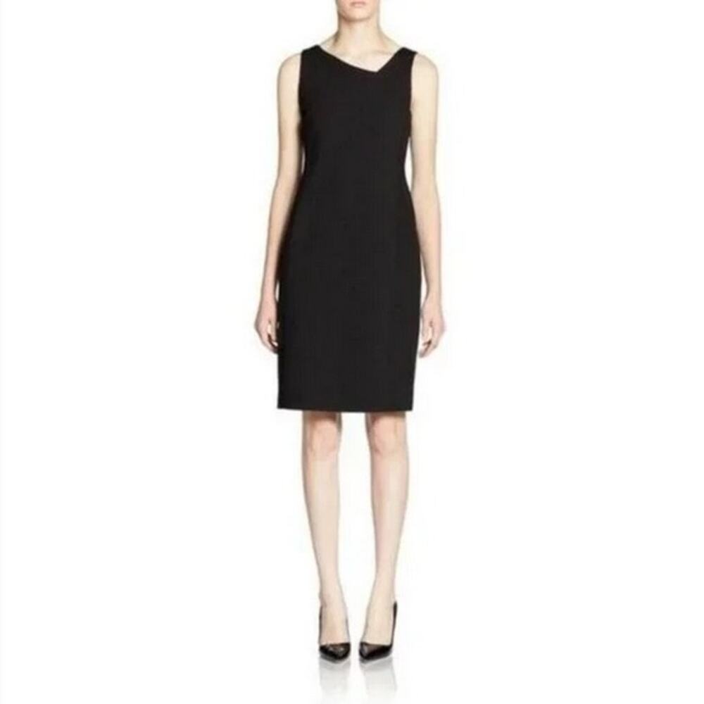 Eileen Fisher Woman Black Sleeveless Asymmetric Neck Stretch Dress Sz 16 Classic